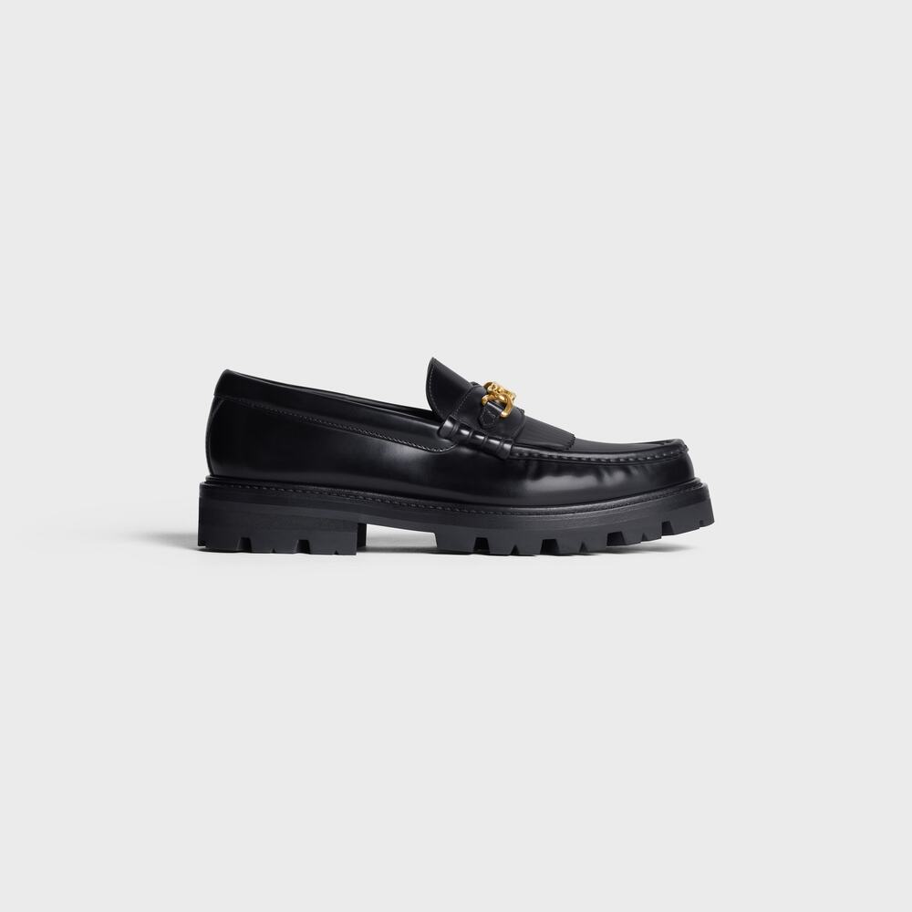 Celine 'Margaret' Black Round Toe Loafer With Triomphe Chain Size 8.5